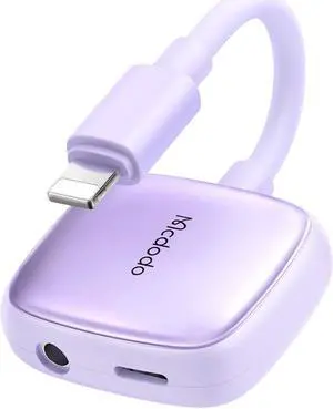 mcdodo Lightning to 3.5mm Audio Cable+Audio Charger Splitter,2 in 1 iPhone Headphone Digital Audio Adapter Aux Adapter for iPhone 14 13 12 11 XS XR X 8 7 iPad iPod(Purple)