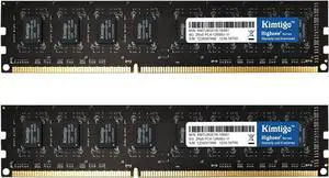 Kimtigo DDR3 8GBx2 1600MHz UDIMM Desktop Memory Module Ram Upgrade PC4-21300 288 Pin CL19 1.35V for PC Computer