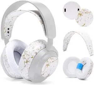 WC Arctis Nova Bundle Pack - Cooling Gel Earpads, Silicone Headband, and Side Speaker Plate Upgrade for Arctis Nova Pro Wireless by Wicked Cushions | Gold Marble