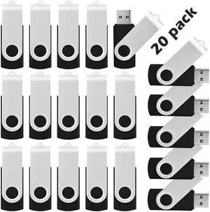 KOOTION 20pcs 1GB USB Flash Drives Bulk Flash Drives 1G Memory Stick Swivel Thumb Drives 2.0, Black, 20 Pack