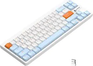 A.JAZZ AKL680 Wireless Mechanical Keyboard, BT/2.4Ghz Dual-Mode Low Profile Gaming Keyboard with Red Switch,Full N-Key Rollover, Ultra-Compact 68 Keys Keyboard for PC/Laptop/Windows/Mac-Blue/White