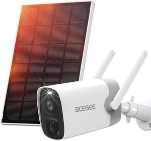 acesee Solar Powered Security Camera Outdoor - 2MP Wireless Camera for Home Security Color Night Vision 2.4Ghz WiFi Surveillance Cam with Motion Detection 2-Way Audio - White