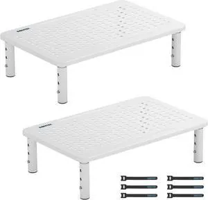 BONTEC 2 Pack Monitor Stand Riser, Computer Monitor Riser Stand with Mesh Platform for Laptop, Computer, iMac, PC up to 55LBs with Pen Holder, Cable Management Slot, White