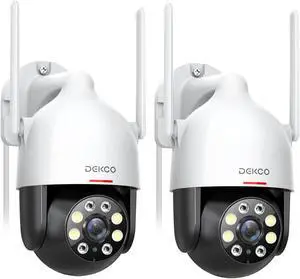 DEKCO 2K Security Camera Outdoor 2Packs, WiFi Outdoor Security Cameras Pan-Tilt 360deg View, 3MP Surveillance Cameras with Motion Detection and Siren, 2-Way Audio, Full Color Night Vision, Waterproof
