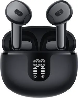 Amkun Bluetooth Headset True Wireless IPX7 Waterproof in-Ear Headset,Bluetooth 5.2 Touch Control with Microphone,50H Playback LED Power Display,TV,Smartphone,PC,Laptop