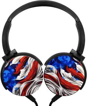 American Flag Oil Painting Art Boys Girls Wired Headphones Headsets Customized Foldable Over Ear for Mens & Womens Black