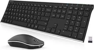 Arteck 2.4G Wireless Keyboard and Mouse Combo Stainless Steel Ultra Slim Full Size Keyboard and Ergonomic Mice for Computer Desktop PC Laptop and Windows 11/10/8 Build in Rechargeable Battery