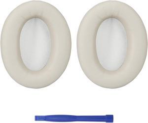 Lambskin Leather Ear-Pad Cushion Replacements for Sony WH-1000XM3 Headphones, with Soft-Touch Leather, Noise Isolation Memory Foam, Added Thickness (Silver)