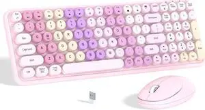 Colorful Wireless Keyboard Mouse Combo, Gradient Rainbow Colors 100 Keys and 2.4GHz Optical Mouse Connection for Windows, Mac, Laptop, PC, Desktop (Pink Colorful)