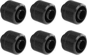Dracaena 6 Pack G1/4" Thread to 3/8" ID, 1/2" OD Compression Fitting for Soft Tubing, Soft Tube Connectors for Computer Water Cooling System, Black