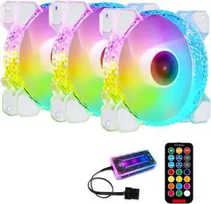 3 Pack RGB Case Fans,120mm Ultra-Quiet RGB Chassis Cooling Fans,Equiped with Remote Control Hub,5V ARGB Sync,Speed Adjustable Colorful Cooler,Crystal Appearance, High-Performance Computer Fan for Case