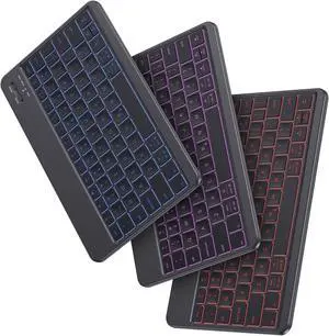 Emetok Backlit Bluetooth Keyboard with Larger Keys and 7-Color Backlighting for Comfortable Typing, Compatible with iPad 10.2/10.9 /iPad Pro 11 and all Bluetooth-Enabled Devices, Black