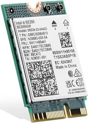 Binardat WiFi7 Card M.2 BE200 WiFi Network Adapter, Intel BE200NGW Chip Bluetooth 5.4, 8774Mbps Tri-Band 2.4GHz/5GHz/6GHz OFDMA & MU-MIMO, for Laptop Windows 10/11