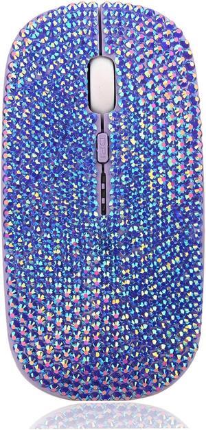 blingbybri sparkly rhinestone wireless mouse, 700mAh Rechargeale & Noiseless, Ultra Slim USB 2.4G PC Computer Laptop Cordless Mice, 1600 DPI for Office Windows Mac Linux MacBook - AB Blue