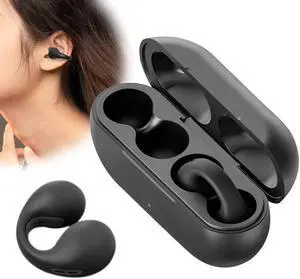 BNGXR Wireless Ear Clip Skeleton Conduction Headphones, 2024 Upgrade Open Ear Headphones Wireless Bluetooth, Skeleton Conduction Headphones Bluetooth Earphones for Running, Sports, Cycling (black)