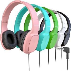 Bulktech Wired On-Ear Leather Headphones with 3.5mm Connector, Oval Metal Housing, Bulk Wholesale, 5 Pack, Assorted Colors