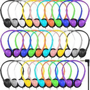 Chumia 30 Pack Bulk Headphones for Classroom Students Adjustable on Ear Headphone with 3.5 mm Plug for Adults School Classroom Library Museum Travel, 10 Colors