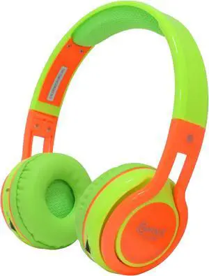 Contixo KB-2600 Kids Over Ear Foldable Bluetooth Headphones - Kids Safe 85dB with Volume Limiting - Built-in Microphone - Micro SD Card Slot - FM Stereo Radio - Phone Controls (Green + Orange)