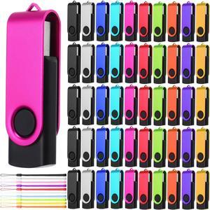 Geiserailie 50 Pack 2GB USB Flash Drive Bulk with Lanyard Thumb Drive Portable Swivel Memory Pen Drive USB Stick with LED Indicator for Office Data Storage Backup