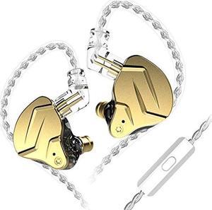 KZ ZSN Pro X IEM Earphone in Ear Monitors, 1BA+1DD Dual Driver Noise Cancelling Wired Gaming Earbuds, Deep Bass Stereo Sound Headphones with 3.5 Plug 2PIN Detachable Tangle-Free Cable (Gold, with Mic)