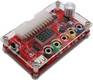 HLT New Version ATX Power Supply Breakout Board and Acrylic Case Kit with ADJ Adjustable Voltage Knob, Supports 3.3V, 5V, 12V and 1.8V-10.8V (ADJ) Output Voltage, 3A Maximum Output, Reset Protection.