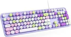 Dilter Wired Keyboard, 104 Keys Full-Sized Typewriter Keyboards, USB Office Keyboard with Number Pad, Caps Indicators, Foldable Stands for Windows, PC, Laptop, Desktop (Purple Colorful)