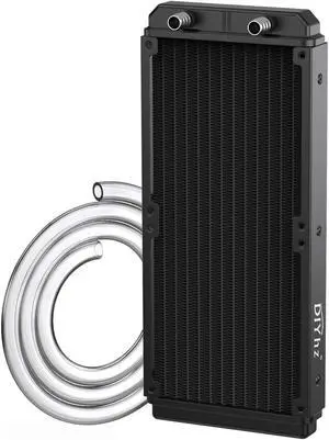 DIYhz Water Cooling Computer Radiator, 12 Pipe Aluminum Heat Exchanger Liquid Cooling Radiator Heat Sink 240mm for CPU PC Laser Water Cool System DC12V Black with tube