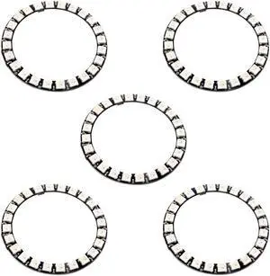 DIYmall 24 Bits RGB LED Ring 24 X WS2812B WS2812 5050 Lamp Light with Integrated Drivers, Full Color Light Addressable Ring for Arduino Raspberry Pi ESP32 (Pack of 5pcs)