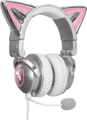 Axent Wear New Edition Wireless Cat Ear Headphones (12 Color Changing) 3.5mm Jack, Bluetooth&Wired connection (Silver)