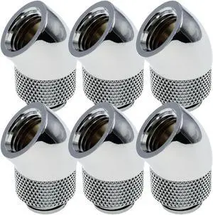 dracaena.io 6 pack G1/4" thread Male to Female Extender Fitting, 45deg Rotary Fitting Adapter Connector for Computer Water Cooling System, Silver