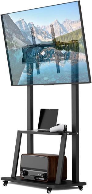 Duiliuu Rolling TV Stand, TV Stand with Wheels for 32-75 inch TV, Portable TV Stand with Shelf,Hight Adjustable,15deg Adjustable Viewing Angle,Max 130LBS, Vesa max 600x400