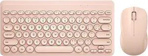 Compact Keyboard MouseCombo,JieruiDeng 79-Key Retro Mini Cute Computer Keyboard 2.4G USB Wireless and Silent Mice Set for Laptop Desktop PC iPad (Pink)