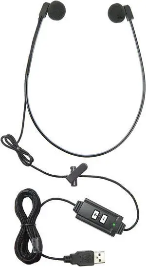 ECS WordHear-O USB transcription headset, built in premium sound card, volume control, under chin, 7' cord with clothing clip, 3 extra pair of ear sponges, proprietary design for computer transcribing