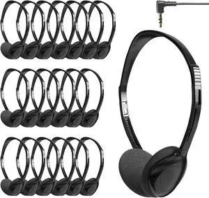 JINWAYBST 30 Pack Headphones Bulk Adjustable Classroom Headphones Library on Ear Headphones Wholesale School Headphones with Wire 3.5 mm Plug for Student, Kids, Adults