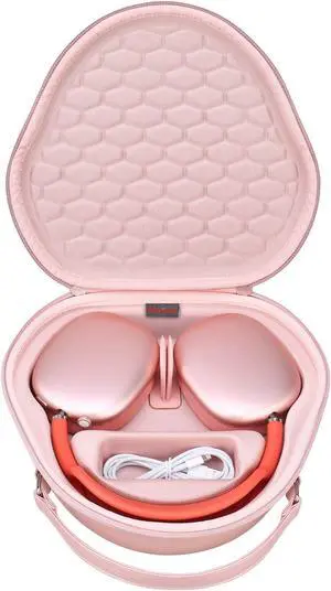 Elonbo Hard Carrying Case for Apple AirPods Max Wireless Over-Ear Headphones, New AirPods Max Bluetooth Headphones Travel Protective Cover Earphone Protector Storage Bag,Extra Space fits Charger.Pink