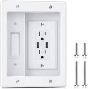 ELECPOW Cord Hider Wall with Dual AC Outlets & Dual USB-A Ports, in Wall Cable Management Kit for Wall Mounted TV,Recessed Outlet with TV Wire Hider for Power Cables & Low Voltage Wires.