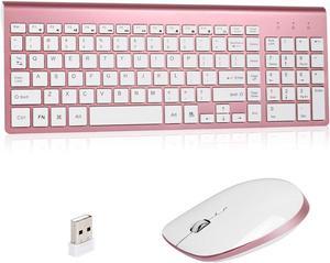 KANG RUI Wireless Keyboard and Mouse Combo, Full size 2.4G USB Keyboard Ergonomic Cordless Wireless for PC Laptop Tablet Computer Windows - Rose gold
