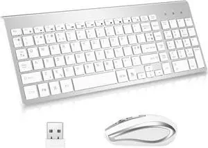 KANG RUI Wireless Keyboard and Mouse Combination, USB Ultra-Thin 2.4G Wireless Mouse, Compact Full-Size Digital Keyboard Laptop (Silvery White)