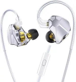 keephifi in Ear Monitors Wired Earbuds Earphones, Lightweight Gaming Earbuds CCZ BC04 HiFi IEM Dynamic Hybrid Dual Driver Headphone with 5N OFC Cable for Singers Systerm(Silver, without mic)