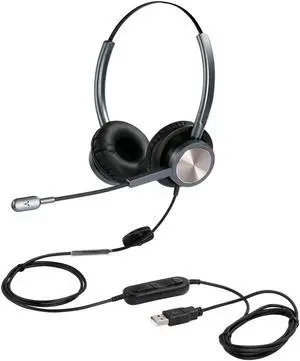 USB Headset with Microphone for PC Laptop, Computer Headset Headphones with Mic Noise Cancelling in-line Controls for Home Office Call Center Business Softphones Teams Zoom Skype Online Class and More