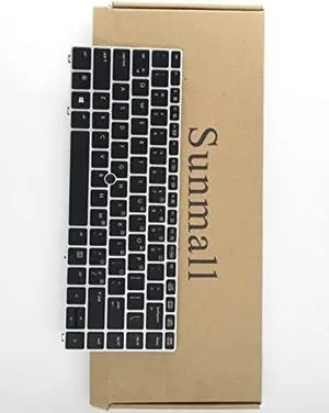 SUNMALL Backlit Keyboard Replacement with Silver Frame and Mouse Pointer Compatible with HP Elitebook Folio 9470m 9480m Series Black US Layout (6 Months Warranty)