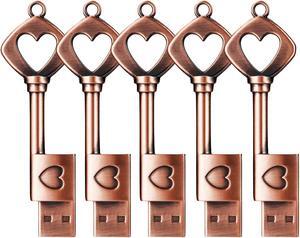GARRULAX USB Flash Drive, 32GB USB2.0 Cute Shape Lovely USB Memory Stick Date Storage Pendrive Thumb Drives (32GB, 5xHeart Keys)
