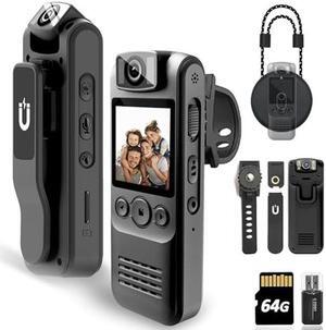 Body Camera with Audio & Video Recording- 64GB 1080P HD Police Cop Cam for Outdoor Law Enforcement Guard Travel Hike Cameras- With 1.4 in-Screen Magnetic Lanyard Flashlight 6HR Battery Life Recorder