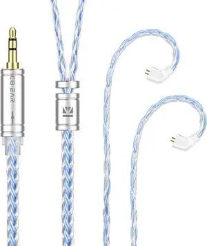 KBEAR ST16 Plus 2 Meter Detachable IEM Cable 16 Core 5N OCC Silver-Plated Long in-Ear Earphone Cable for HD414 HD650 HD600 Tin Audio T2 T2 PRO T3 T5 Westone TFZ Kinera Shozy Simgot (TFZ 3.5MM)