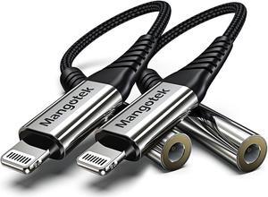 Mangotek iPhone Headphone Adapter,Apple MFI Certified Lightning to 3.5 mm Headphone Jack Adapter, Apple Dongle for iPhone iPhone 14/13/12/11/11 Pro/Pro Max/SE/X/XR/XS/8/7/iPad/iPod(Silver,2 Pack)