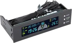 Computer 3-Fan Speed Controller,10W 3Fan Automatic/Manual Adjustable Speed Controller CPU/HDD/SYS Temperature Control LCD Front Panel 5.25in