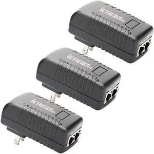 iCreatin 3-Pack Wall PoE Injector Power Suppy Over Network Adaptor 802.3af 48V 24W 0.5A for Security IP Cameras IP Phones, 10/100Mbps