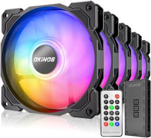 Okinos RGB Fans 5 Pack, 4-Pin PWM PC Fans, 5V 3-Pin Addressable RGB Fans, 120mm Fan, Air Series (included ARGB Controller Hub & Remote Controller)