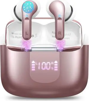 Wireless Earbud, Bluetooth Headphones 5.3 NEW 40H Ear Buds Bass Stereo Earphones Noise Cancelling Earbud with 4 ENC Mic, in-Ear Bluetooth Earbud USB-C LED Display IP7 Waterproof Sport for Android iOS
