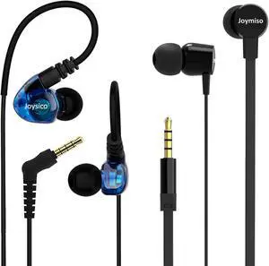 Joymiso Wired Sport Earbuds with Ear hook and Tangle Free Earbuds for Kids Women Small Ears with Case, Comfortable Lightweight, Foam Tips, Built with Microphone & Volume Control for Cell Phone Laptop
